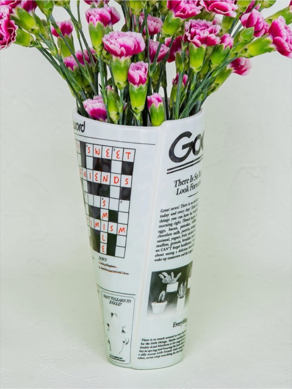 ban.do Ceramic Newspaper Print Vase Bow Quirky Maximalist Decor NWT NIB